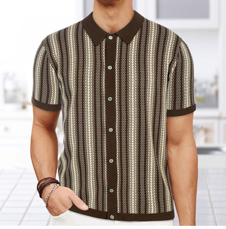 Camicia a Maglia Button-Up da Uomo in Stile Retro