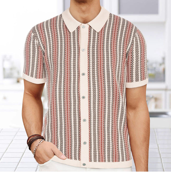 Camicia a Maglia Button-Up da Uomo in Stile Retro
