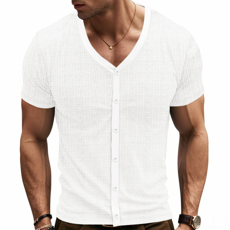 T-Shirt Henley V-Neck Elegante da Uomo