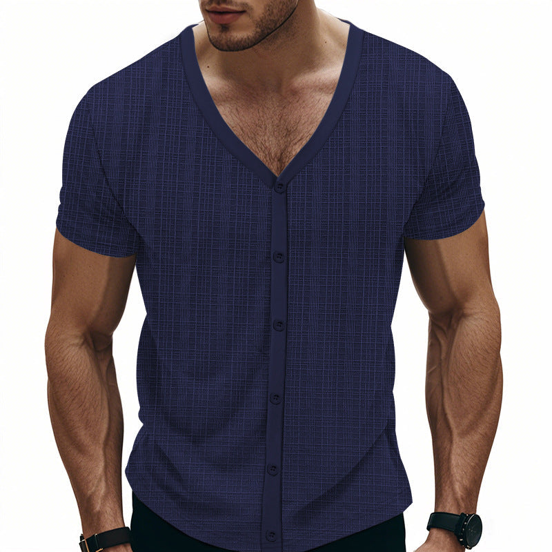 T-Shirt Henley V-Neck Elegante da Uomo