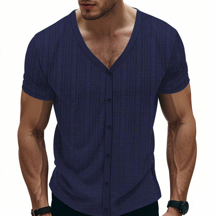 T-Shirt Henley V-Neck Elegante da Uomo