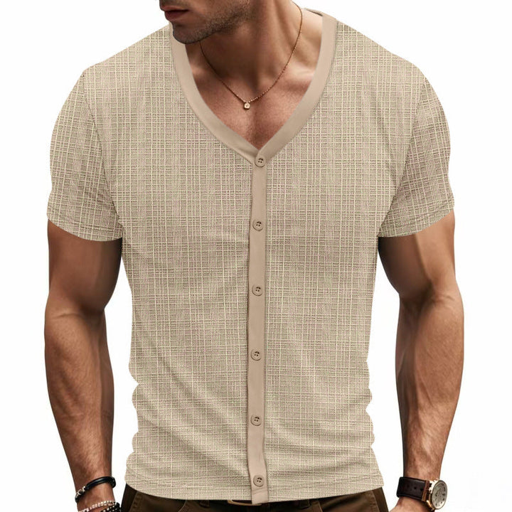 T-Shirt Henley V-Neck Elegante da Uomo