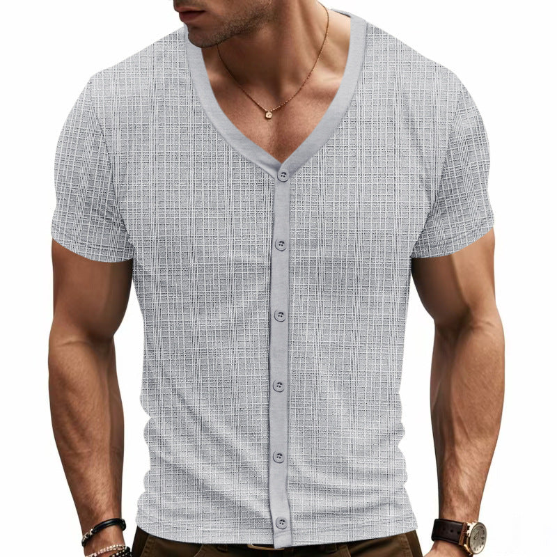 T-Shirt Henley V-Neck Elegante da Uomo