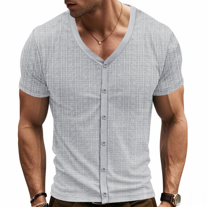 T-Shirt Henley V-Neck Elegante da Uomo