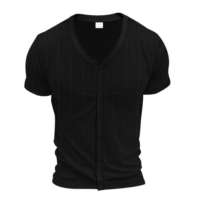 T-Shirt Henley V-Neck Elegante da Uomo