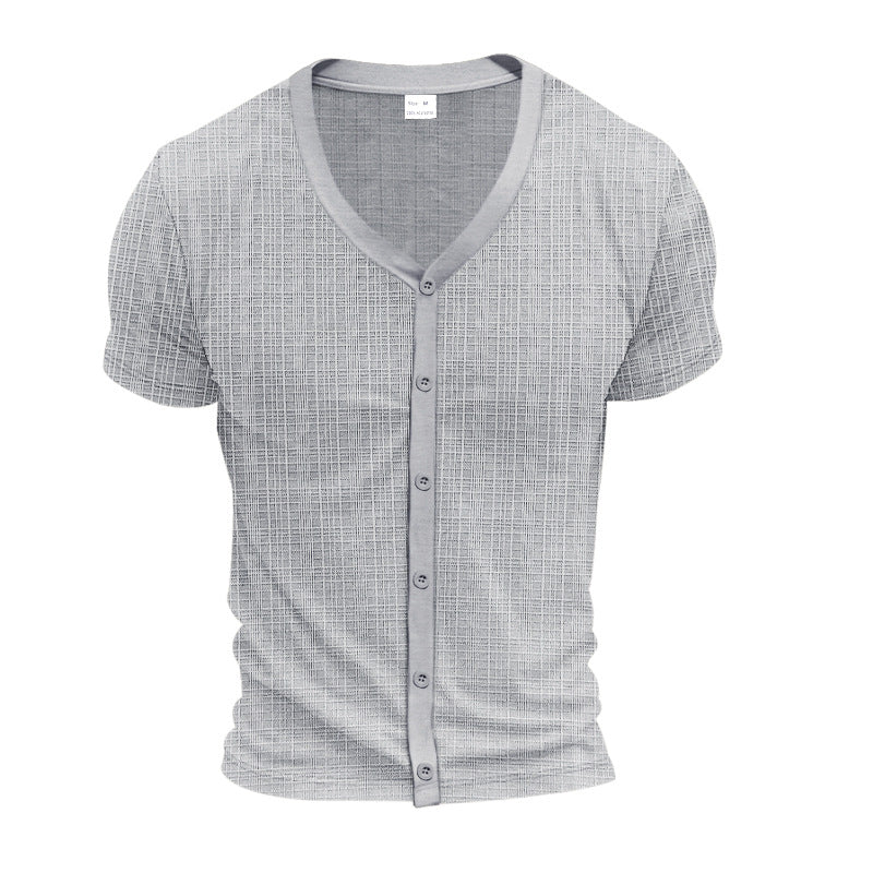 T-Shirt Henley V-Neck Elegante da Uomo