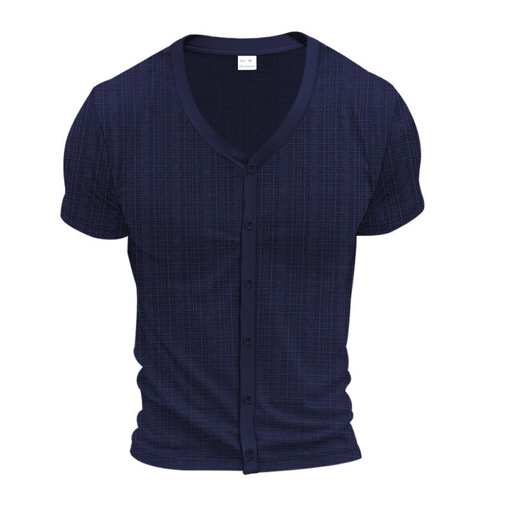T-Shirt Henley V-Neck Elegante da Uomo