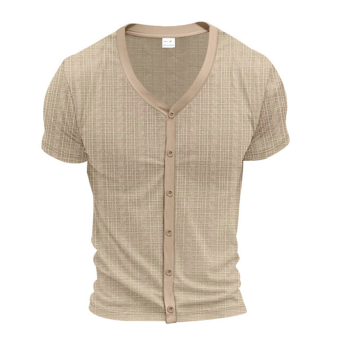 T-Shirt Henley V-Neck Elegante da Uomo