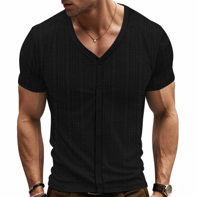 T-Shirt Henley V-Neck Elegante da Uomo