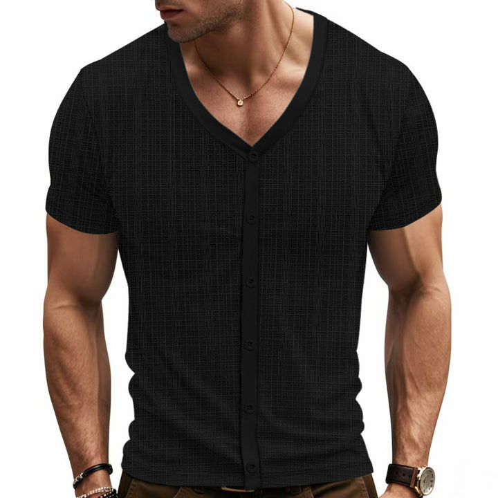 T-Shirt Henley V-Neck Elegante da Uomo