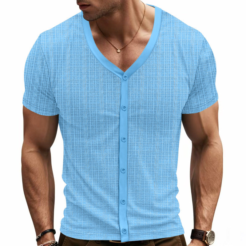 T-Shirt Henley V-Neck Elegante da Uomo