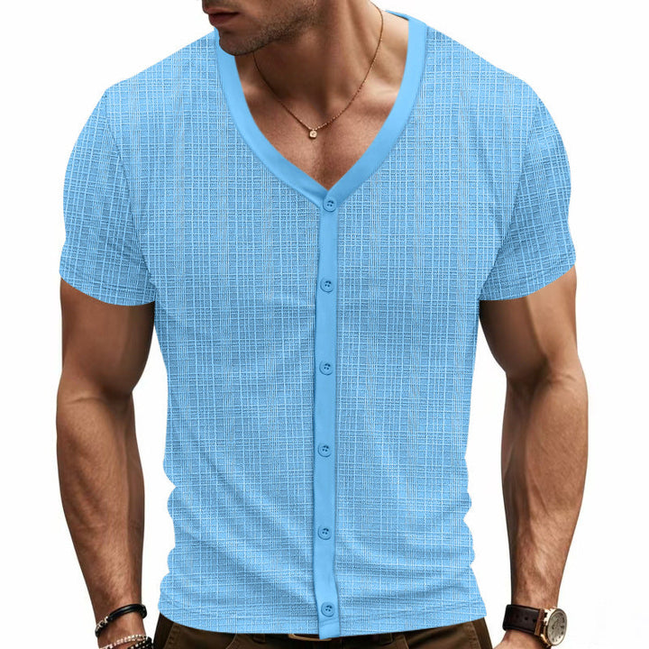 T-Shirt Henley V-Neck Elegante da Uomo