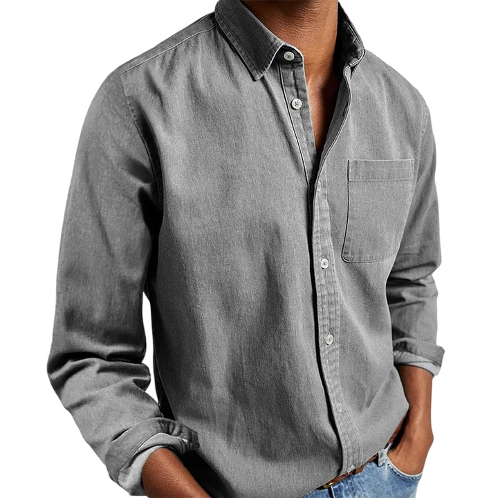 Camicia Button-Up in Cotone Puro Vintage-Washed da Uomo