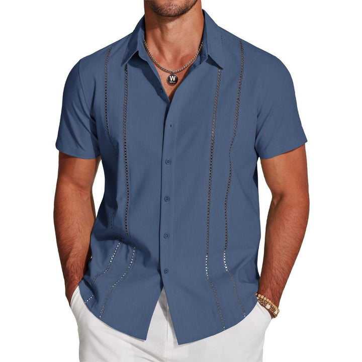 Camicia da uomo leggera con ricamo a maniche corte