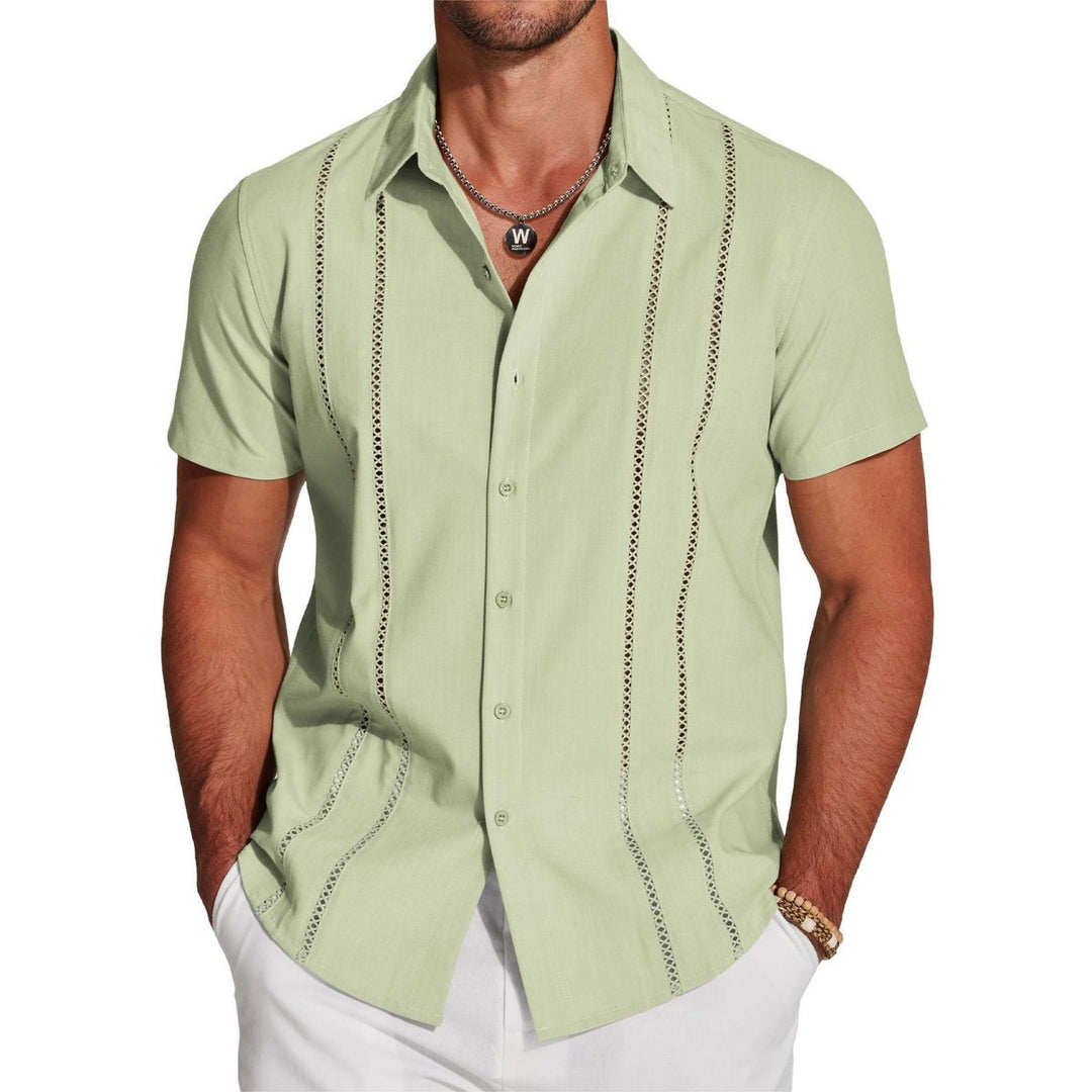 Camicia da uomo leggera con ricamo a maniche corte