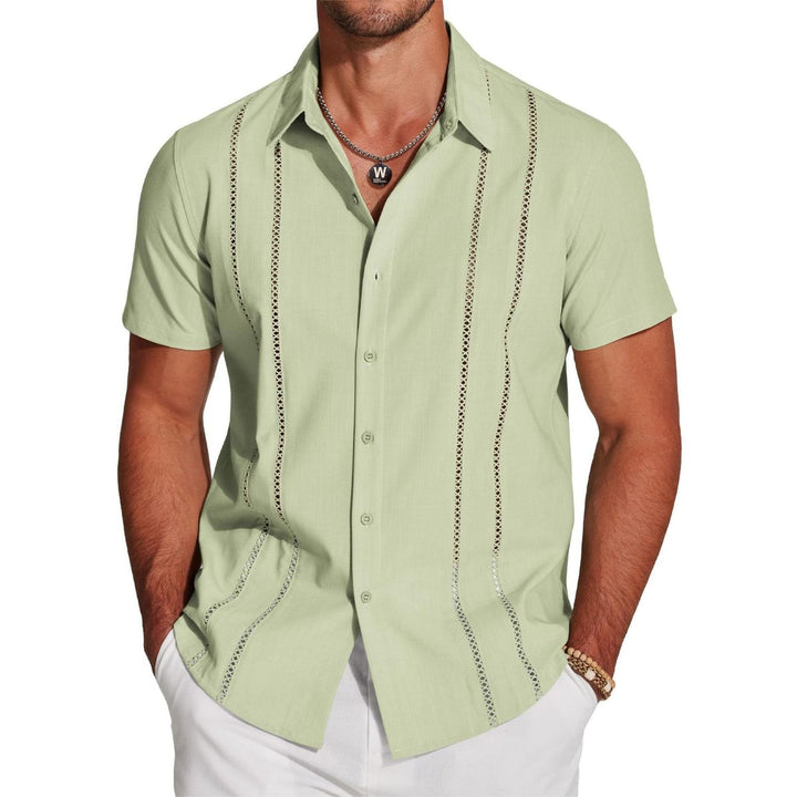 Camicia da uomo leggera con ricamo a maniche corte