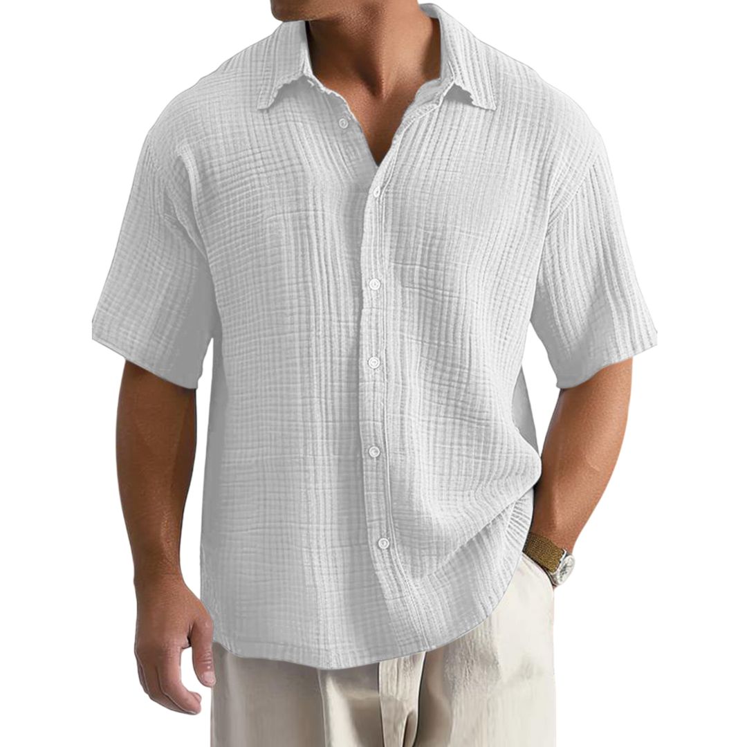 Camicia Casual da Uomo in Cotone Crinkle a Maniche Corte