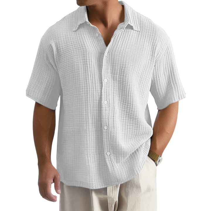 Camicia Casual da Uomo in Cotone Crinkle a Maniche Corte