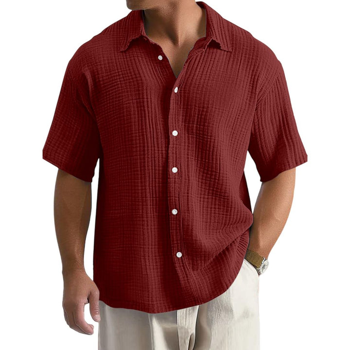 Camicia Casual da Uomo in Cotone Crinkle a Maniche Corte