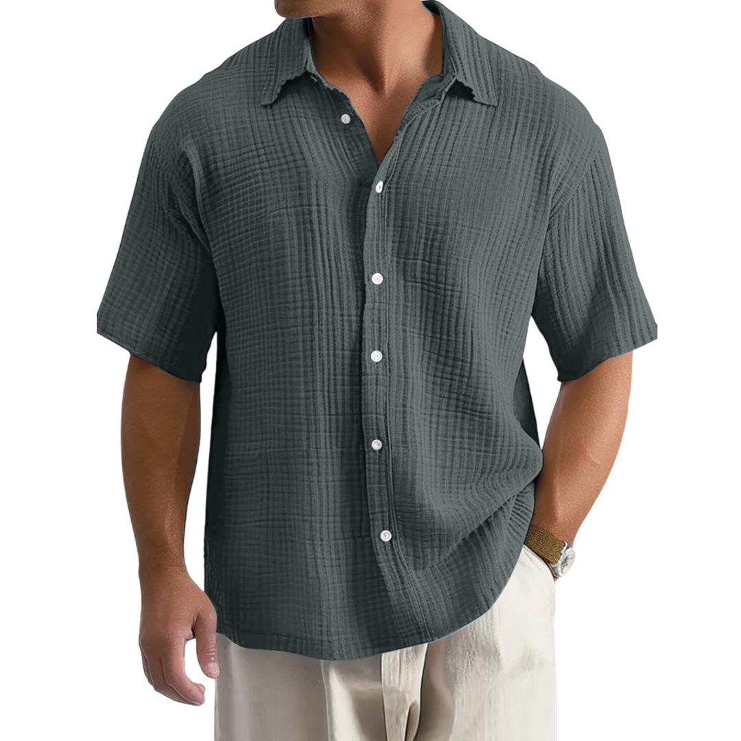 Camicia Casual da Uomo in Cotone Crinkle a Maniche Corte