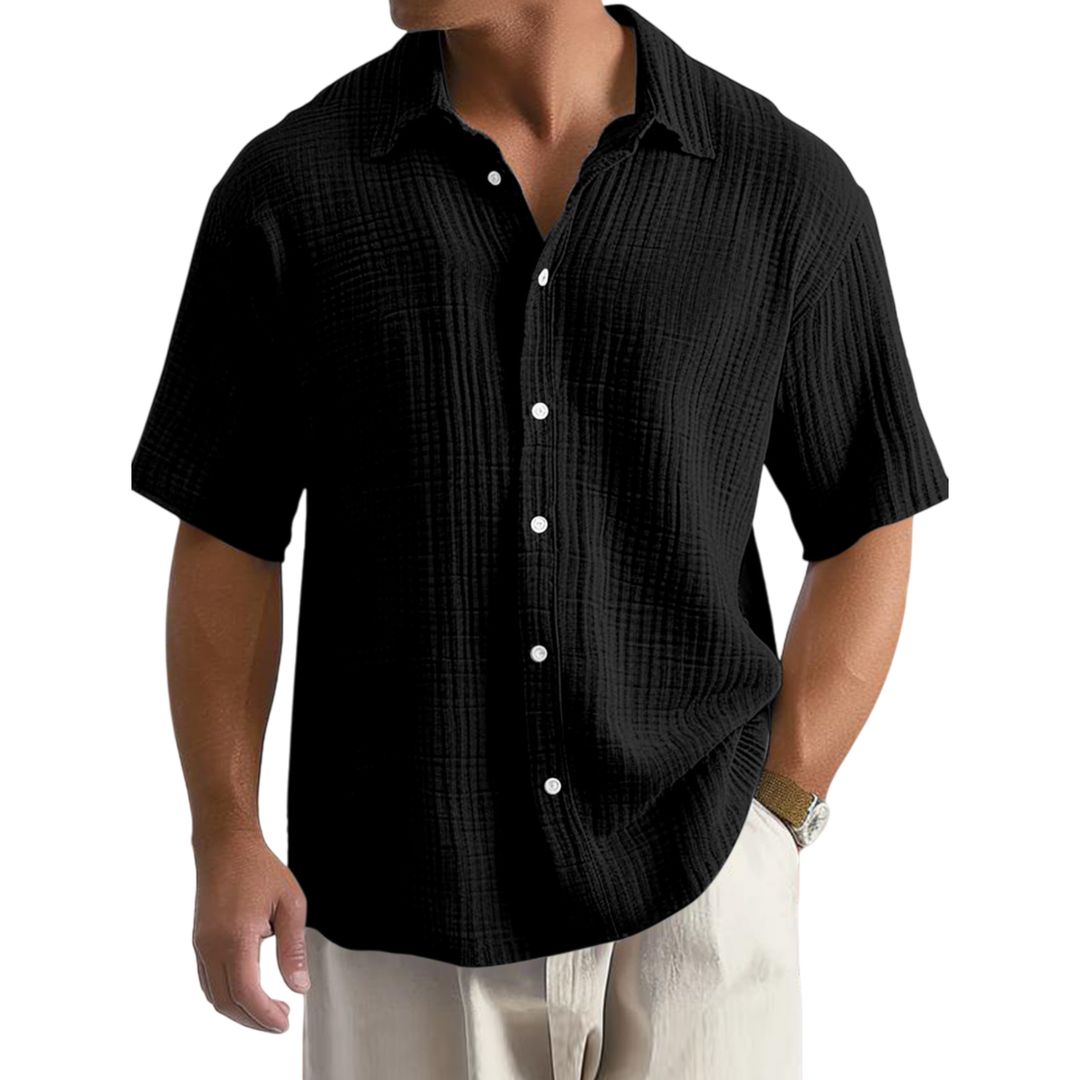 Camicia Casual da Uomo in Cotone Crinkle a Maniche Corte