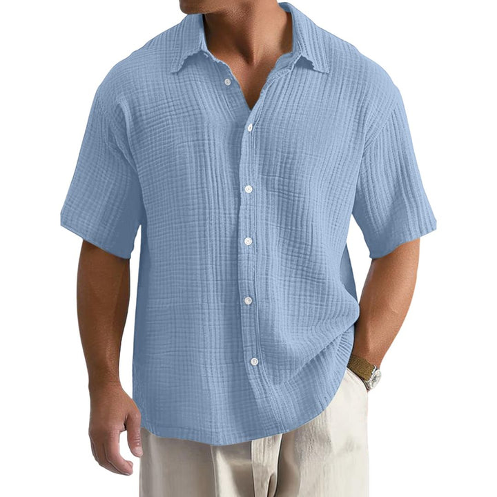 Camicia Casual da Uomo in Cotone Crinkle a Maniche Corte