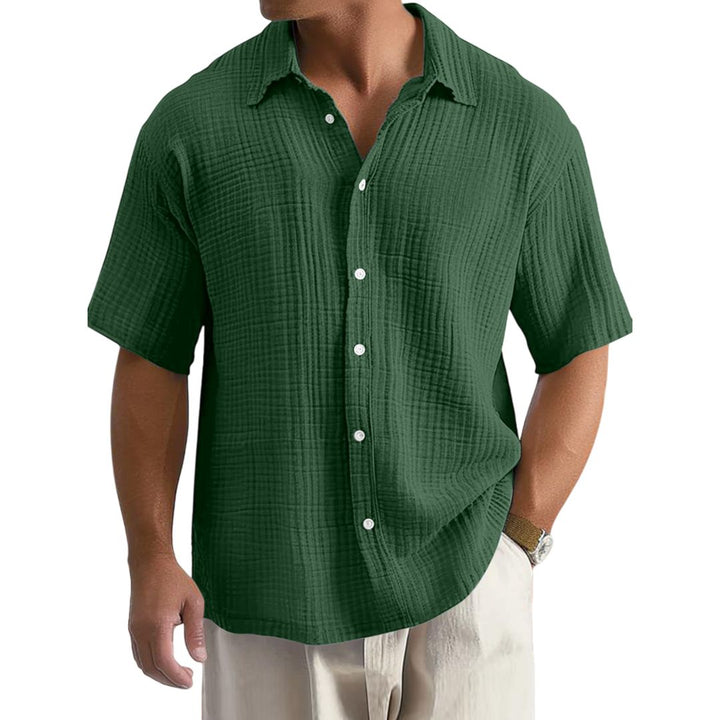 Camicia Casual da Uomo in Cotone Crinkle a Maniche Corte