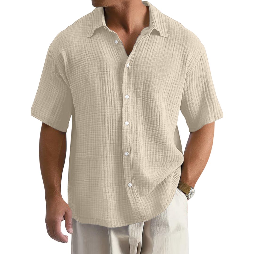 Camicia Casual da Uomo in Cotone Crinkle a Maniche Corte
