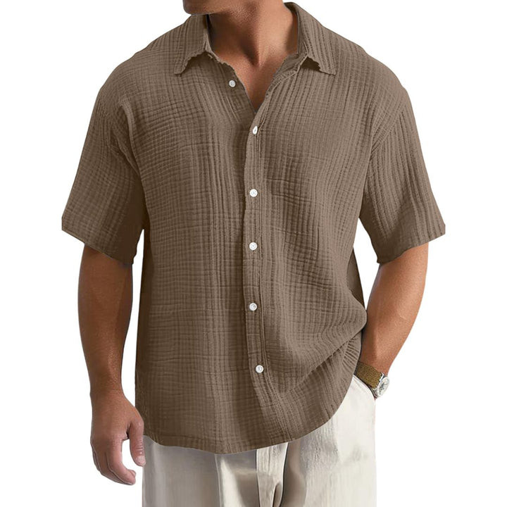 Camicia Casual da Uomo in Cotone Crinkle a Maniche Corte