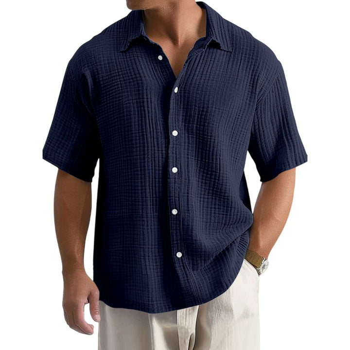 Camicia Casual da Uomo in Cotone Crinkle a Maniche Corte