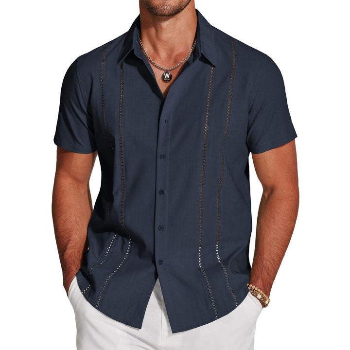 Camicia da uomo leggera con ricamo a maniche corte
