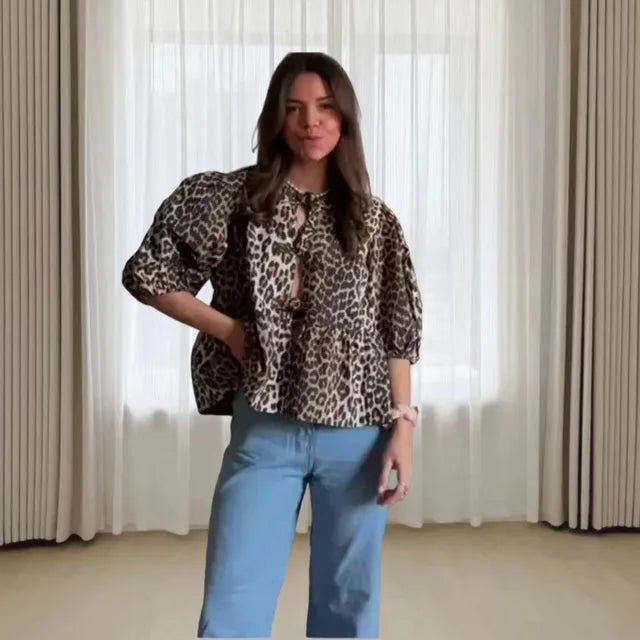 Rosa™ | Blusa Trendy con Stampa Leopardata e Maniche Voluminose