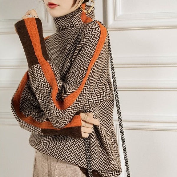 Malou™ | Maglione A Collo Alto Con Strisce A Contrasto Accattivanti