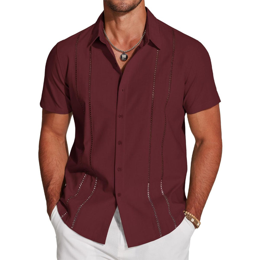 Camicia da uomo leggera con ricamo a maniche corte