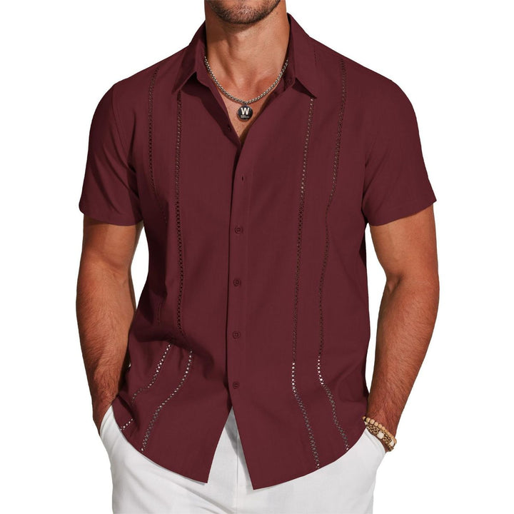 Camicia da uomo leggera con ricamo a maniche corte