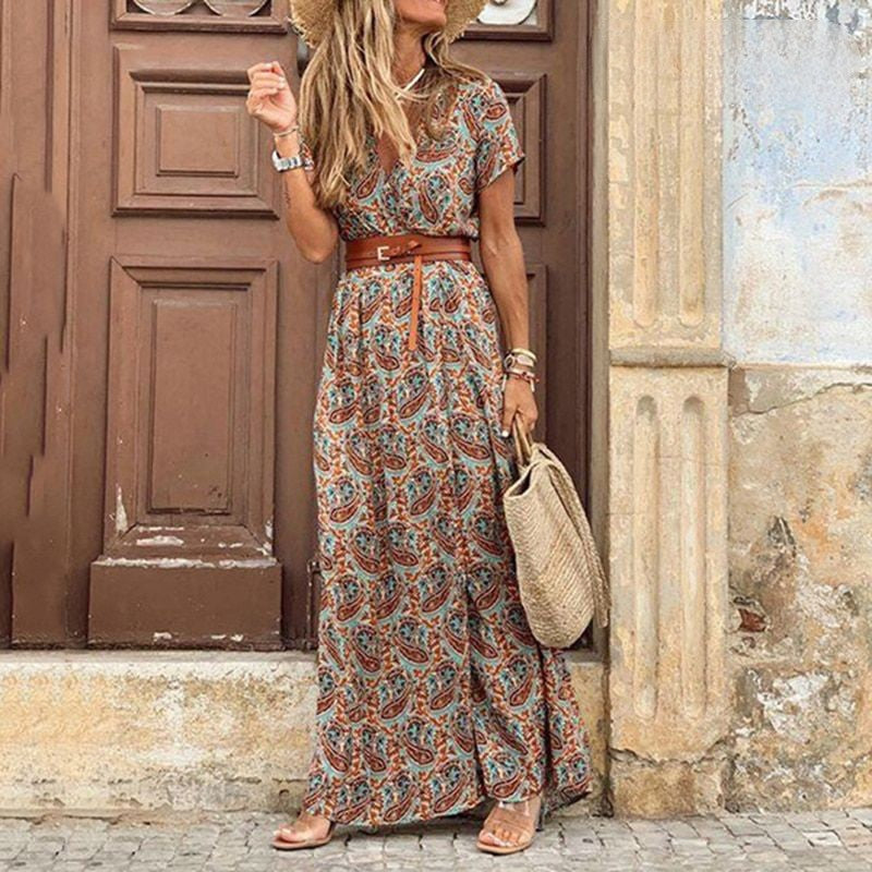 Marlene™ | Maxi Abito Hippie con Stampa Paisley