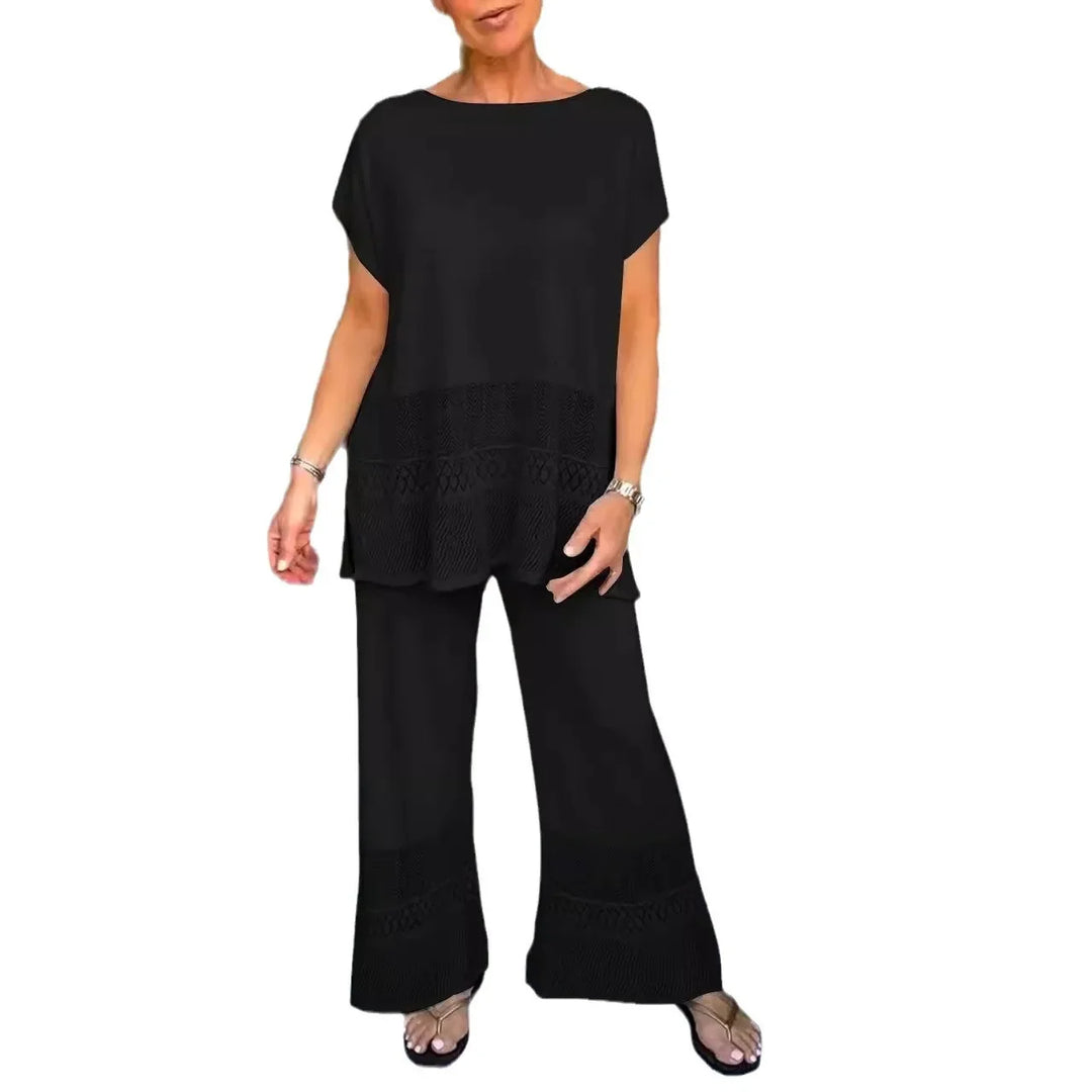 Set di pantaloni per donne, due pezzi, con scollatura a O, top Y2K, set coordinati, pantaloni larghi