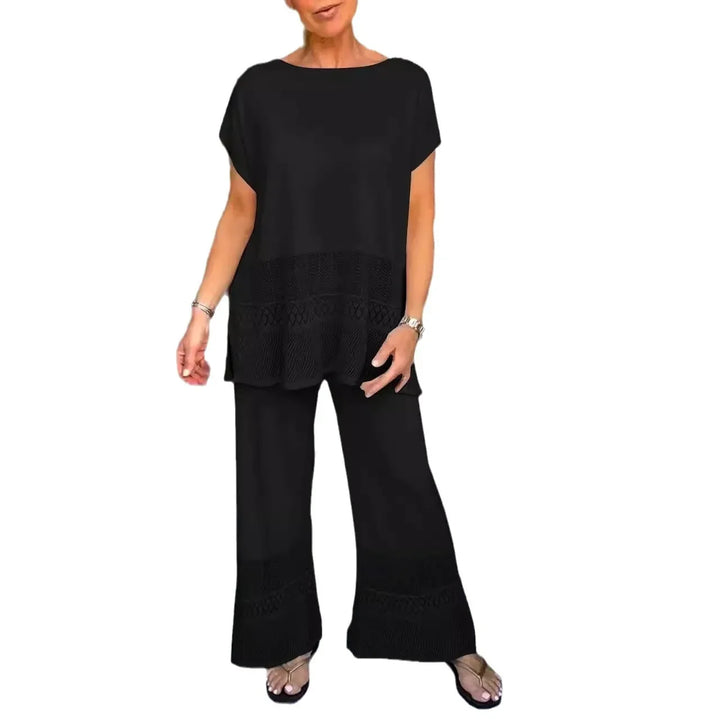 Set di pantaloni per donne, due pezzi, con scollatura a O, top Y2K, set coordinati, pantaloni larghi