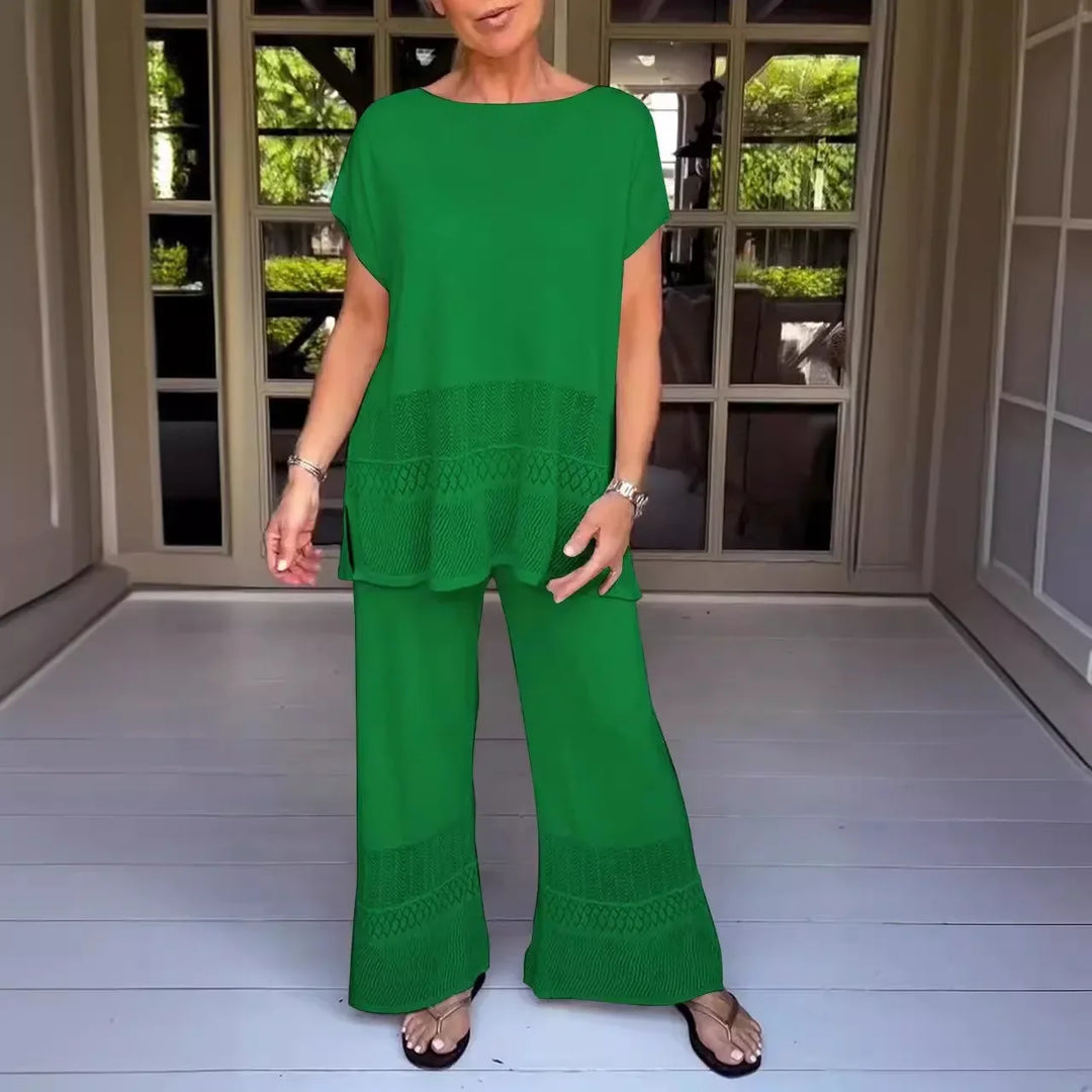 Set di pantaloni per donne, due pezzi, con scollatura a O, top Y2K, set coordinati, pantaloni larghi