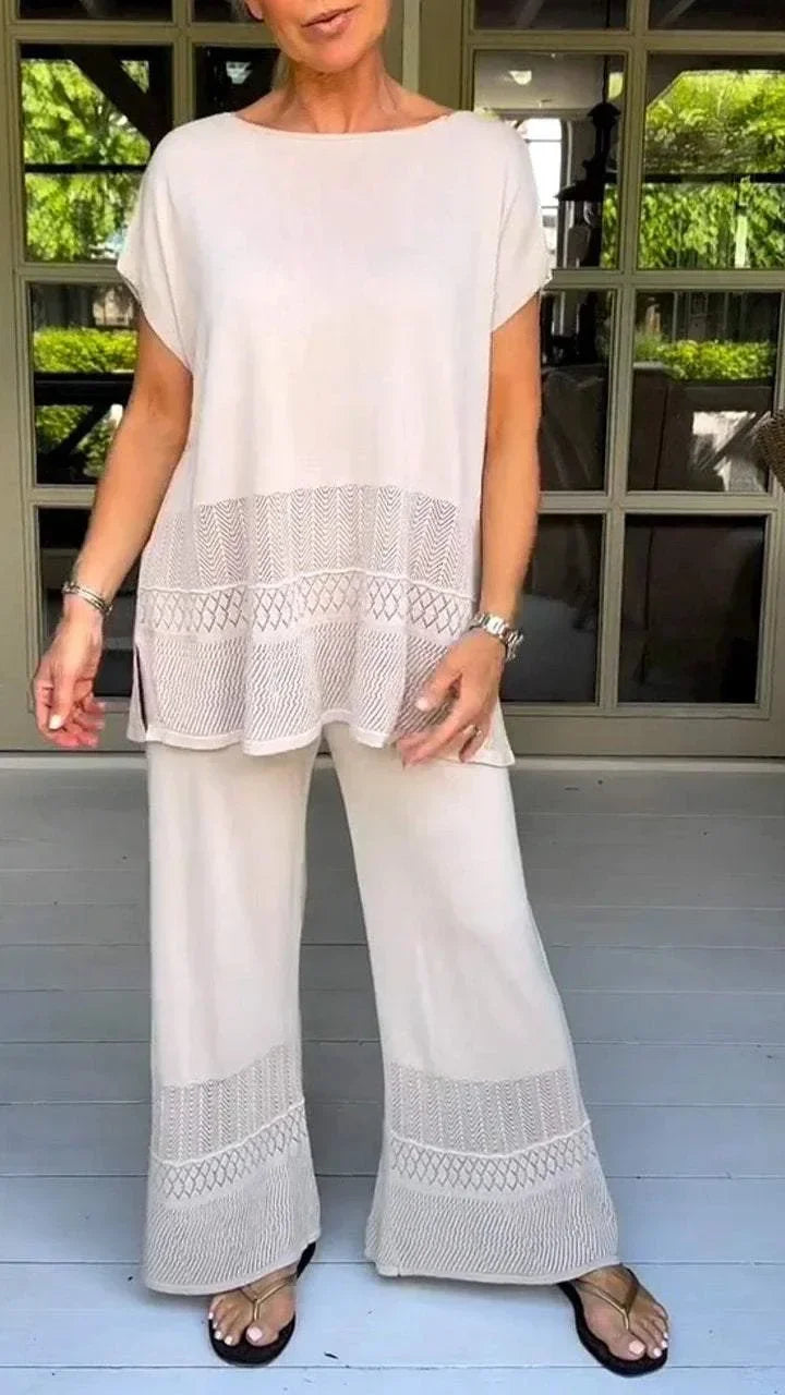 Set di pantaloni per donne, due pezzi, con scollatura a O, top Y2K, set coordinati, pantaloni larghi