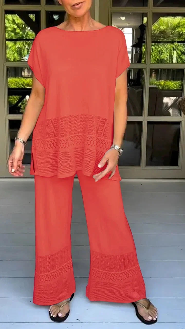 Set di pantaloni per donne, due pezzi, con scollatura a O, top Y2K, set coordinati, pantaloni larghi
