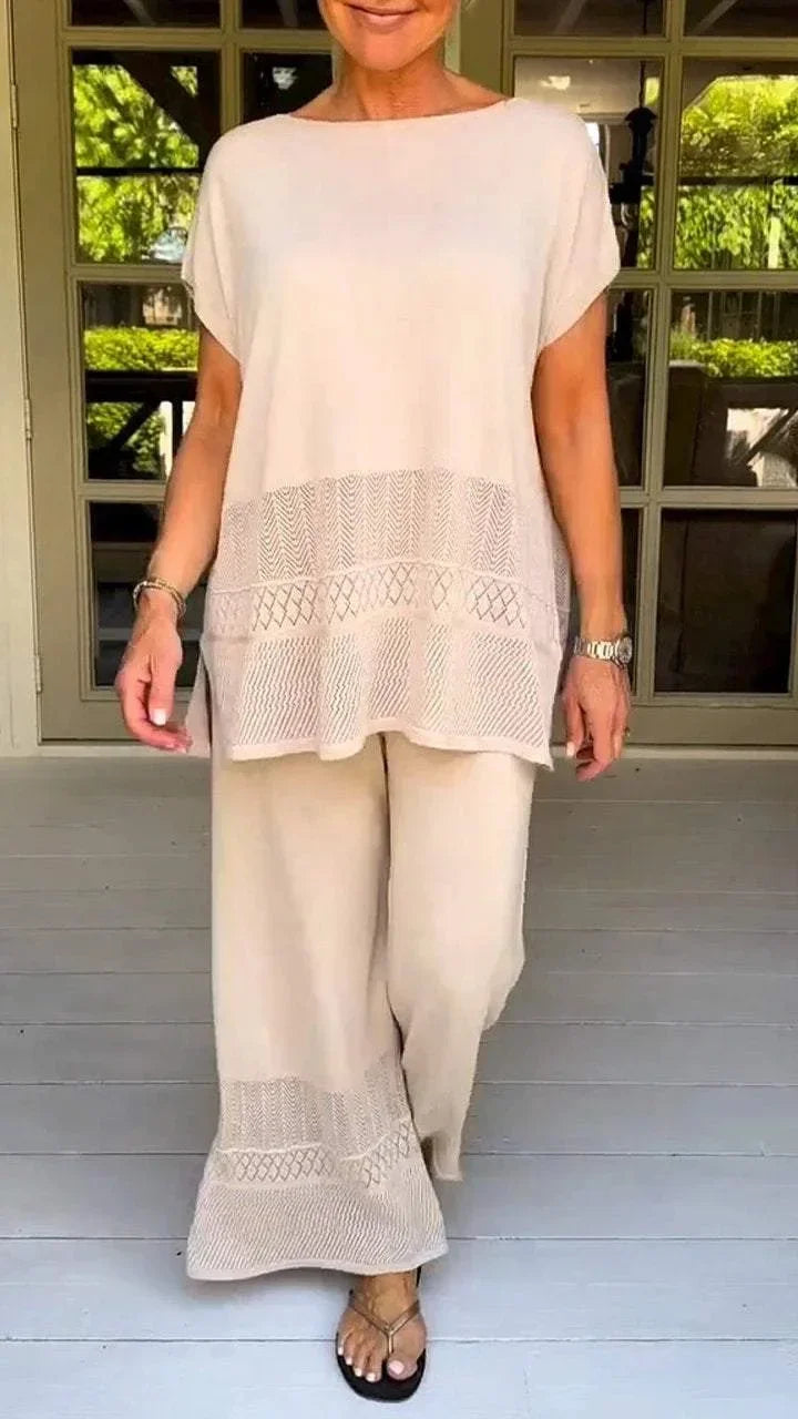 Set di pantaloni per donne, due pezzi, con scollatura a O, top Y2K, set coordinati, pantaloni larghi