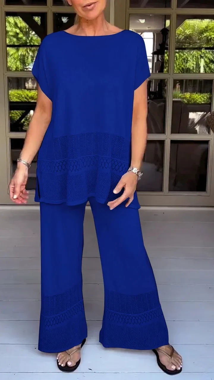 Set di pantaloni per donne, due pezzi, con scollatura a O, top Y2K, set coordinati, pantaloni larghi