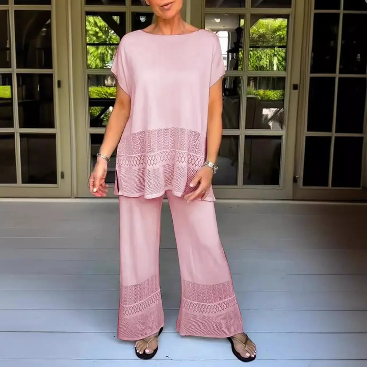 Set di pantaloni per donne, due pezzi, con scollatura a O, top Y2K, set coordinati, pantaloni larghi