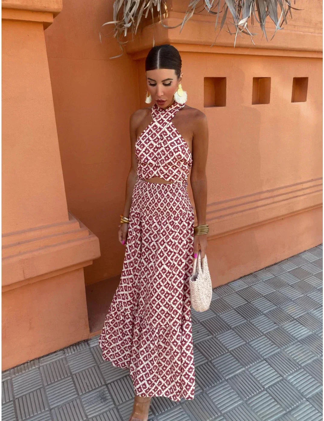 Mickay™ | Elegante Abito Midi con Spalle Scoperte e Dettagli Arricciati