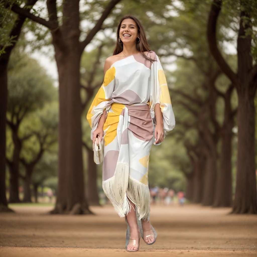 Talia™ | Abito in Raso con Maniche a Sbuffo