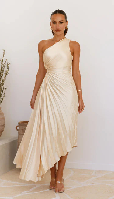 Sylviana™ | Abito Midi Plissettato Monospalla