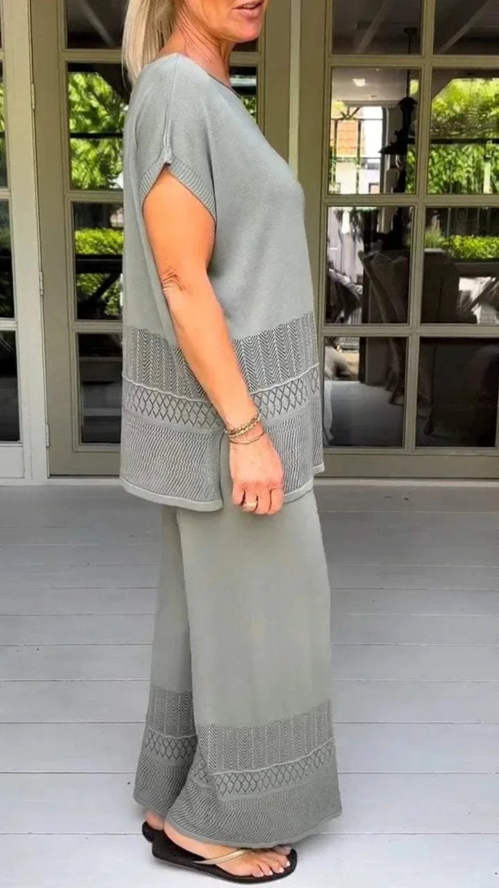Set di pantaloni per donne, due pezzi, con scollatura a O, top Y2K, set coordinati, pantaloni larghi
