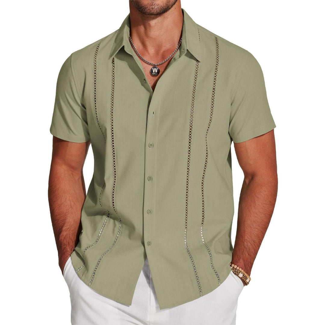 Camicia da uomo leggera con ricamo a maniche corte