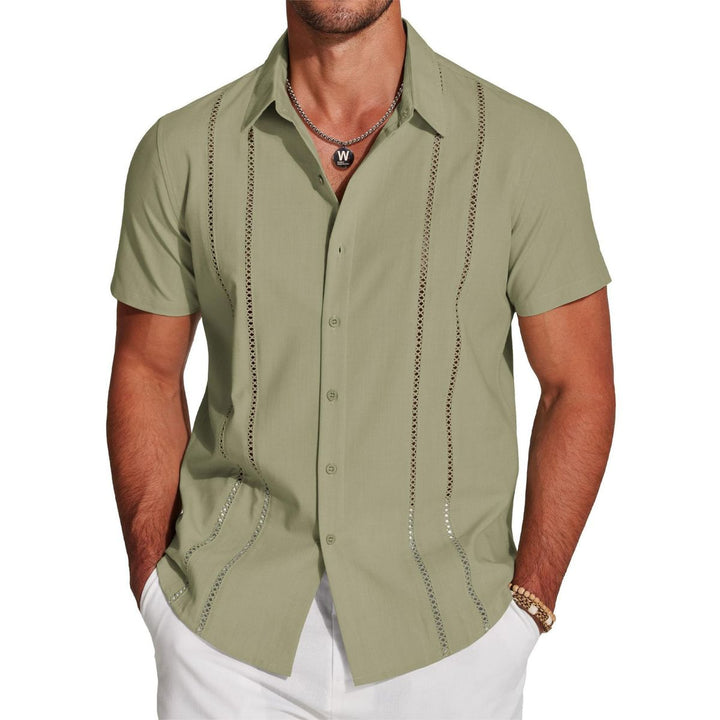Camicia da uomo leggera con ricamo a maniche corte